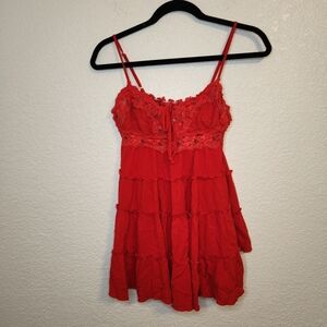 Sky to moon Red Lace Trimmed size S baby doll tank